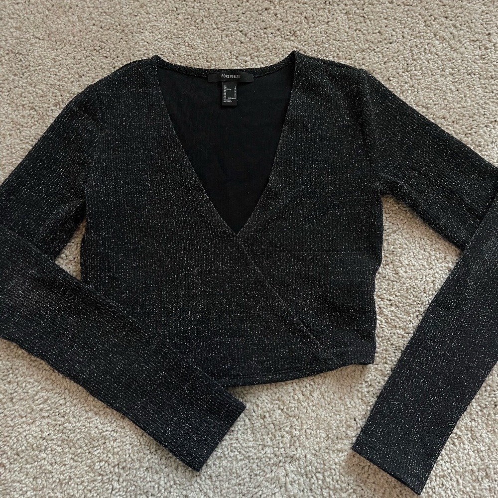 Forever 21 Black Glitter Wrap Top